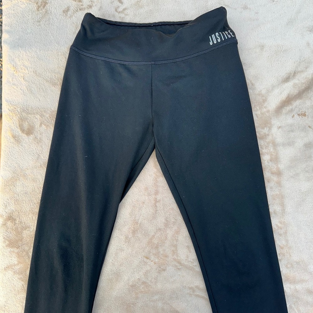 Justice Active Leggings Girls Size 12 Black Logo Waistband Athletic Excellent - Picture 4 of 7